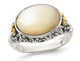 White Mother of Pearl Ring in Sterling Silver with 14K Gold Accents